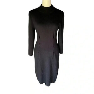 Antonio Melani Merino Wool Midi Black Bodycon Dress Turtleneck Women Size M